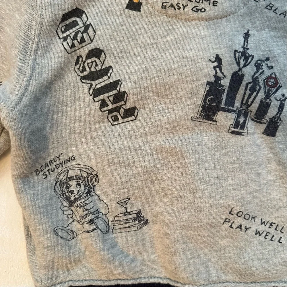Polo Ralph Lauren Gray Sketch Graphic Varsity Zip Hoodie Sweatshirt Baby 12M
